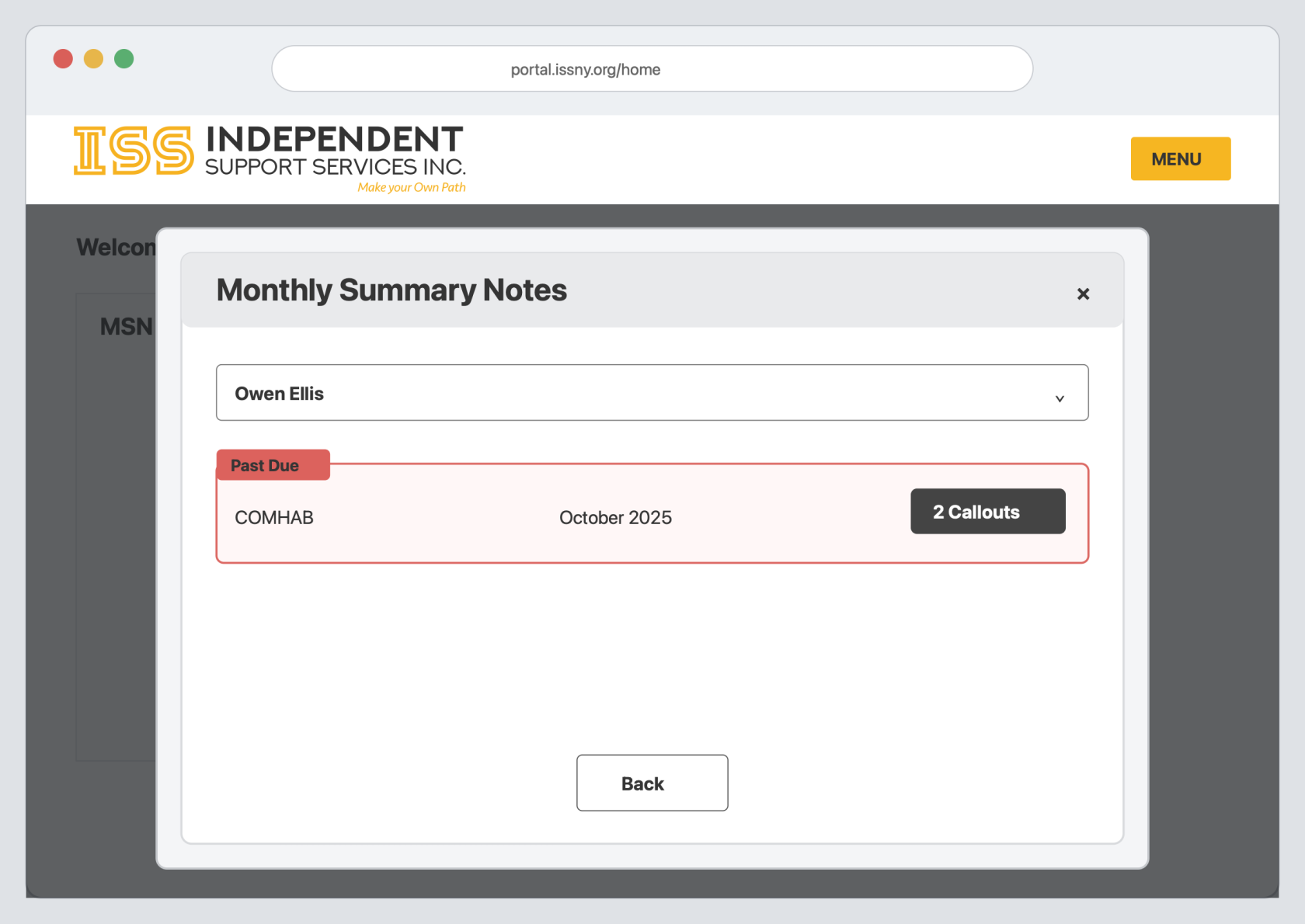Monthly Summary Notes selection window
